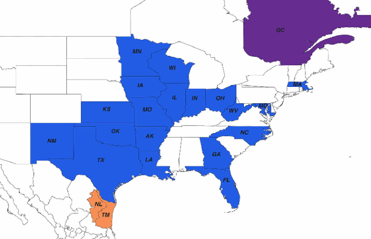 Map showing the states where Tuber lyonii is found